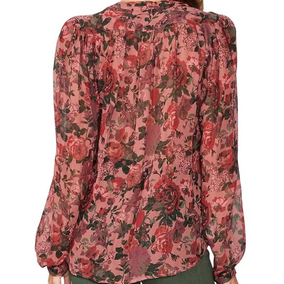 Paige Elynne Floral Tie Neck Blouse in Burgundy Dust Size XS - Picture 2 of 5